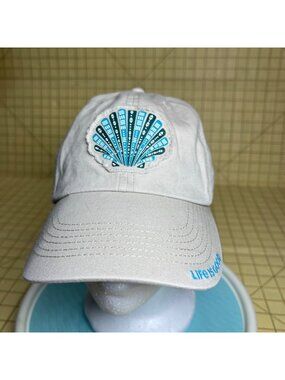 Life Is Good Womens Beige Adjustable Cap With Blue Shell Embroidery & "Life Is G